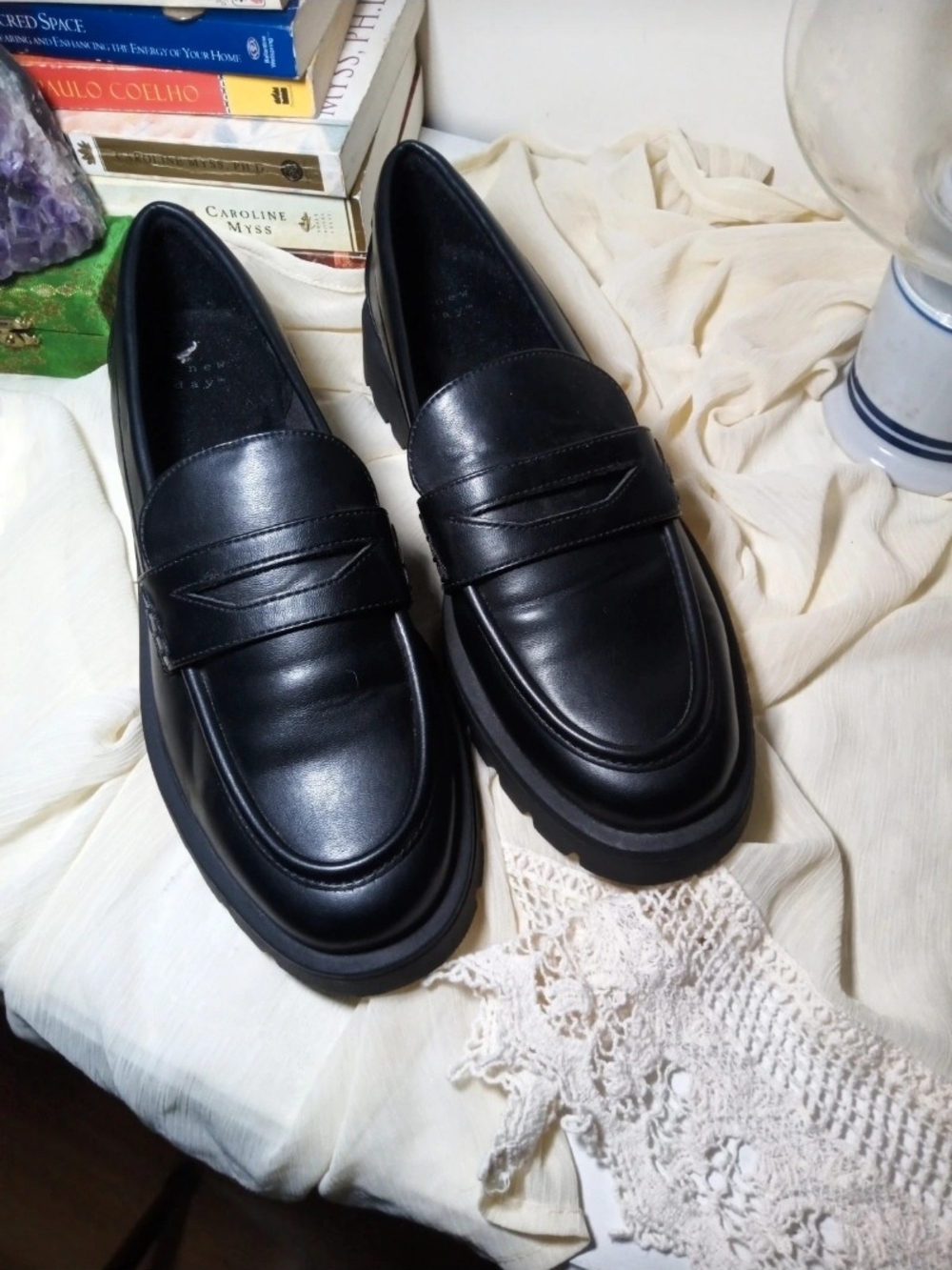 women's Classic Black Leather Penny Loafers